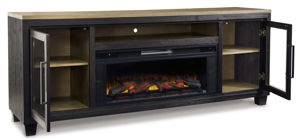 Foyland Black & Brown 83" TV Stand w/ Electric Fireplace Insert