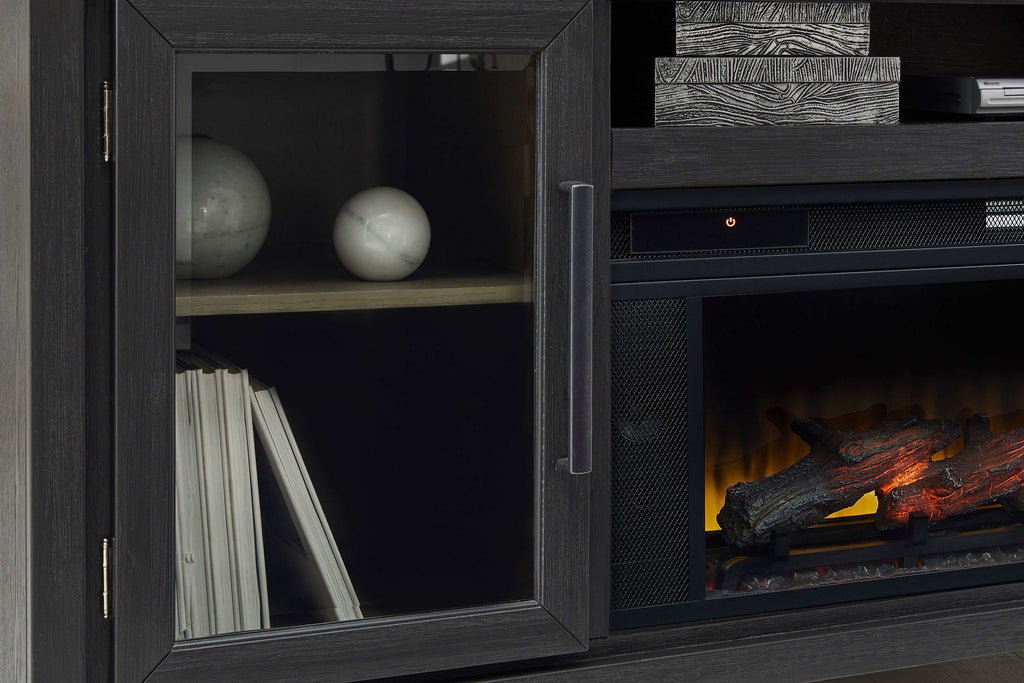 Foyland Black & Brown 83" TV Stand w/ Electric Fireplace Insert