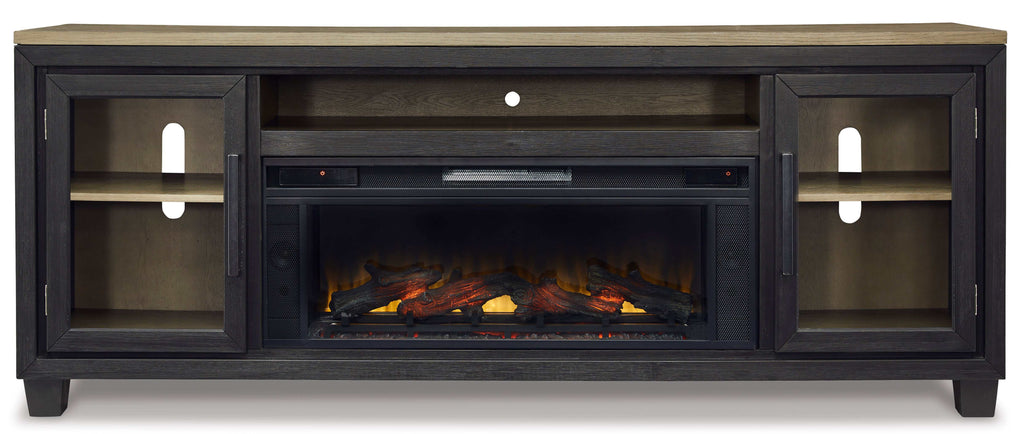 Foyland Black & Brown 83" TV Stand w/ Electric Fireplace Insert