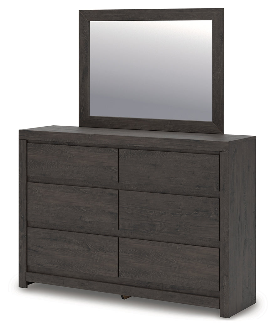 Fraluna Charcoal Queen Panel Bed, Dresser and Mirror