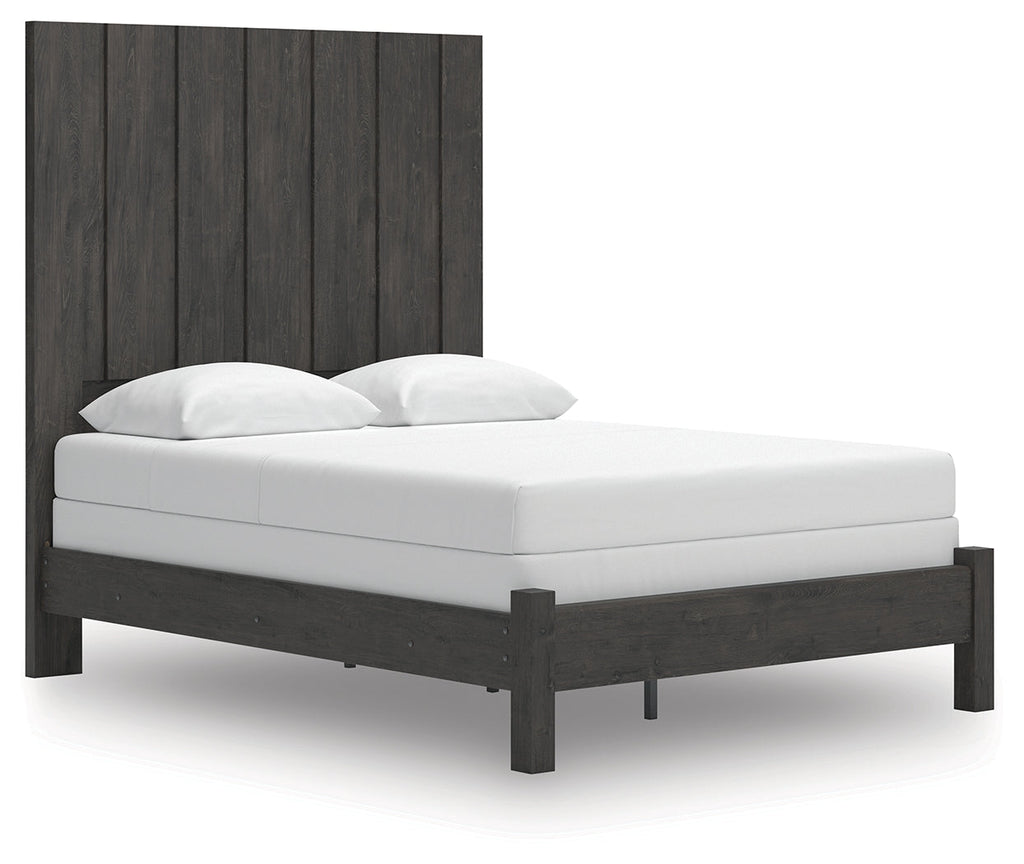 Fraluna Charcoal Queen Panel Bed, Dresser and Mirror