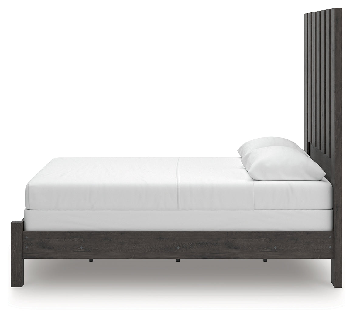 Fraluna Charcoal Queen Panel Bed, Dresser and Mirror