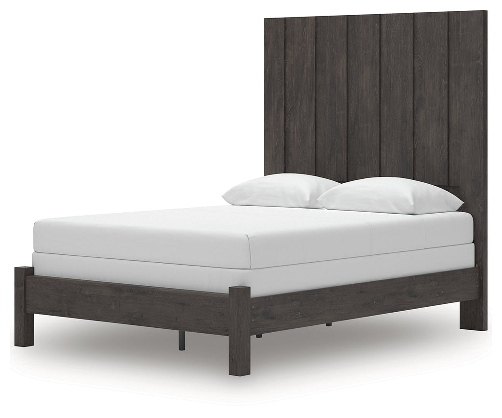 Fraluna Charcoal Queen Panel Bed, Dresser and Mirror