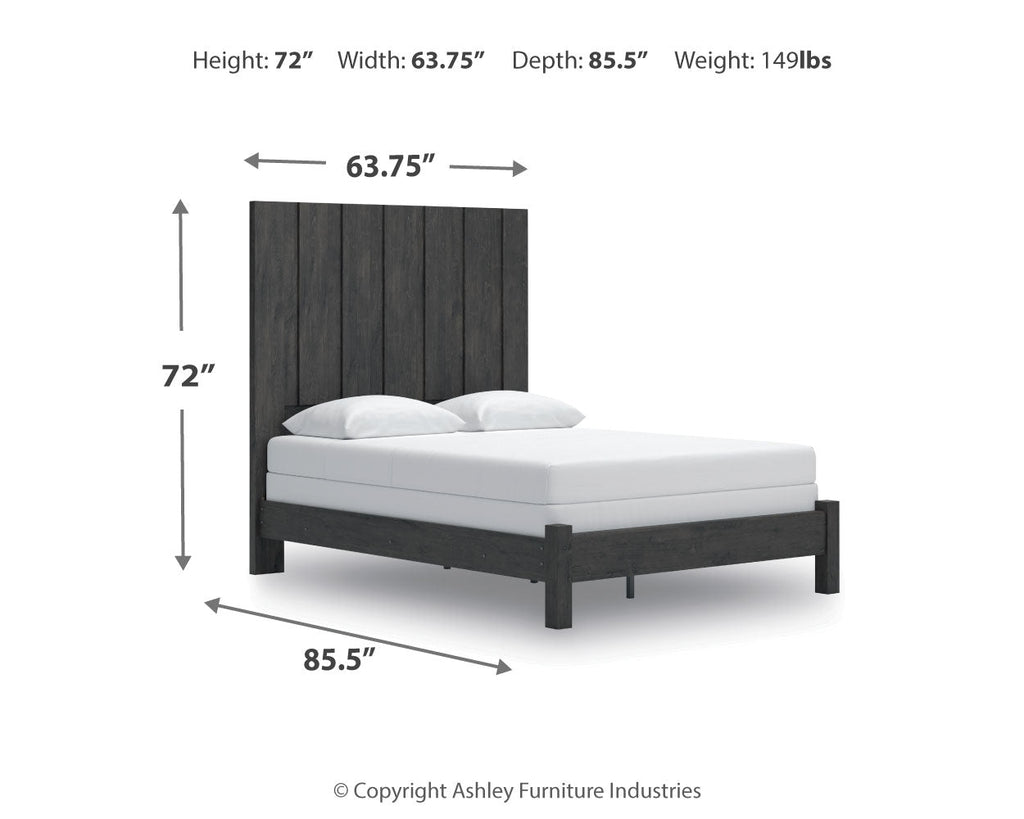 Fraluna Charcoal Queen Panel Bed, Dresser and Mirror