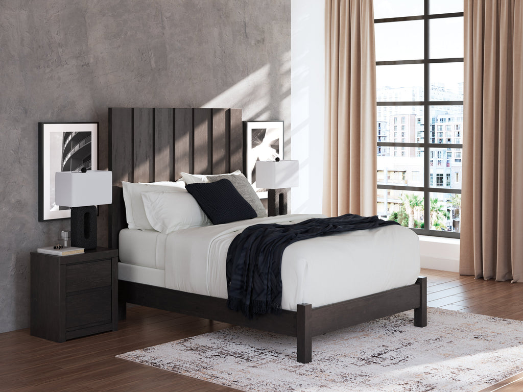Fraluna Charcoal Queen Panel Bed, Dresser and Mirror