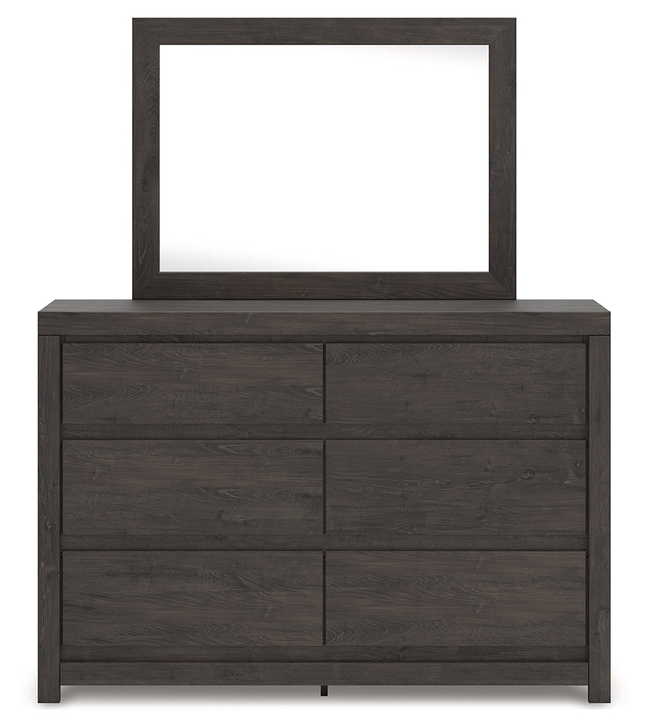 Fraluna Charcoal Queen Panel Storage Bed, Dresser and Mirror