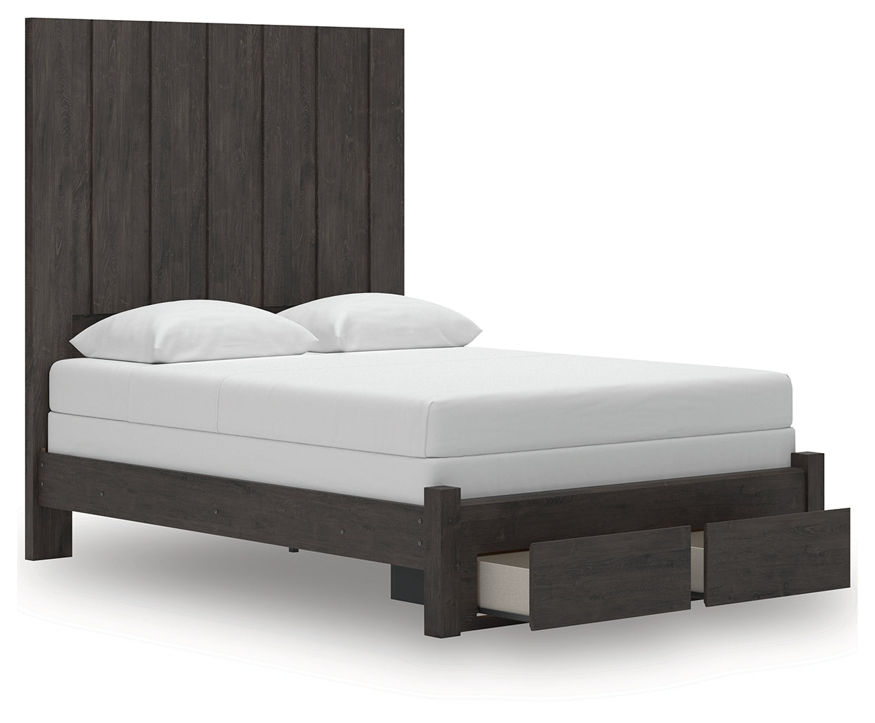 Fraluna Charcoal Queen Panel Storage Bed, Dresser and Mirror