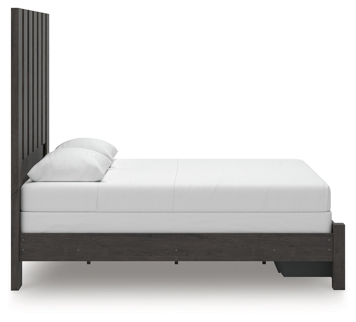 Fraluna Charcoal Queen Panel Storage Bed, Dresser and Mirror