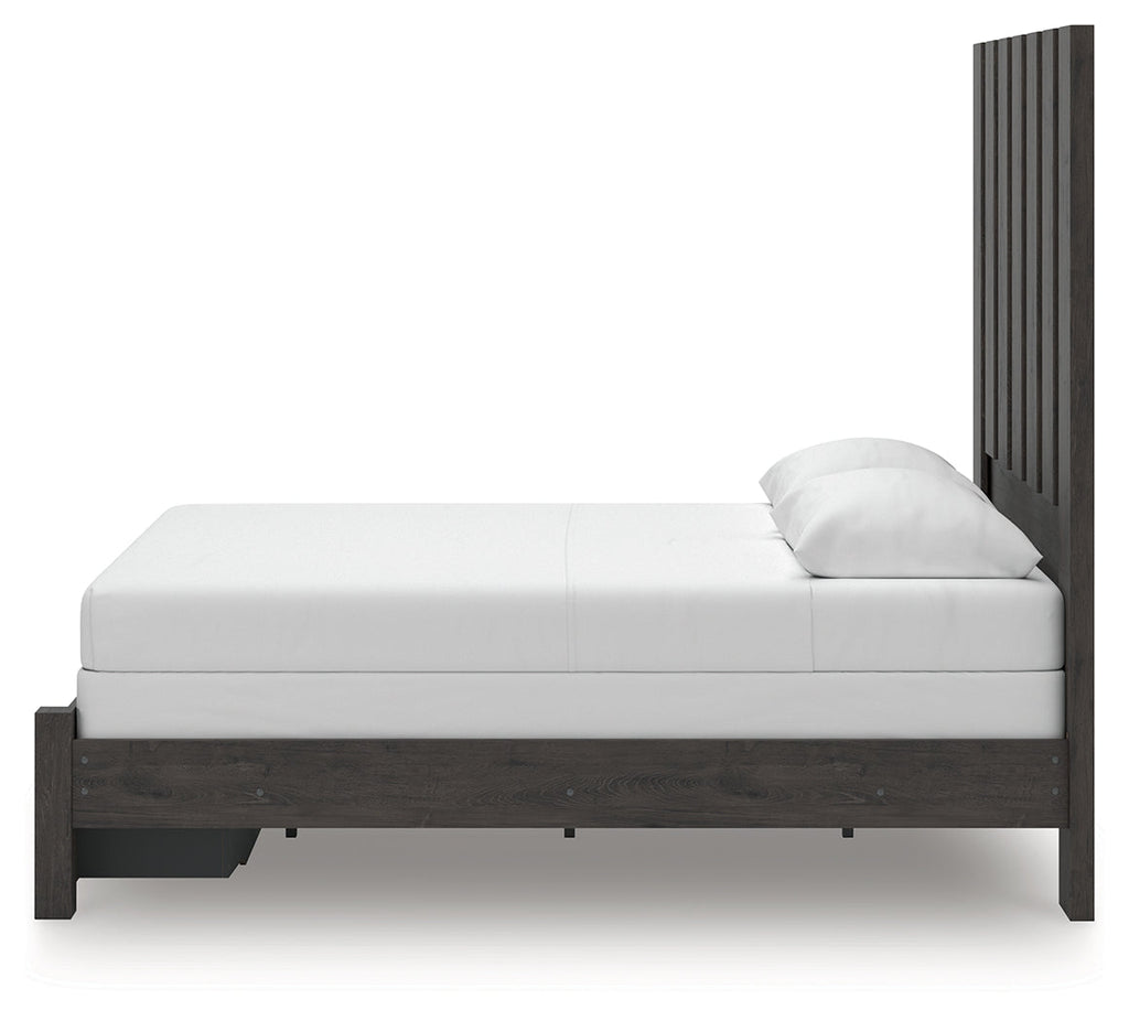 Fraluna Charcoal Queen Panel Storage Bed, Dresser and Mirror