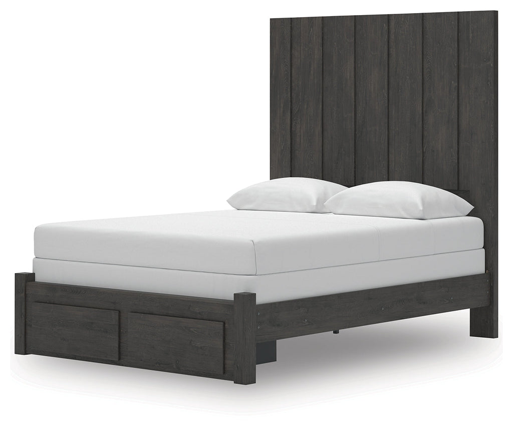 Fraluna Charcoal Queen Panel Storage Bed, Dresser and Mirror