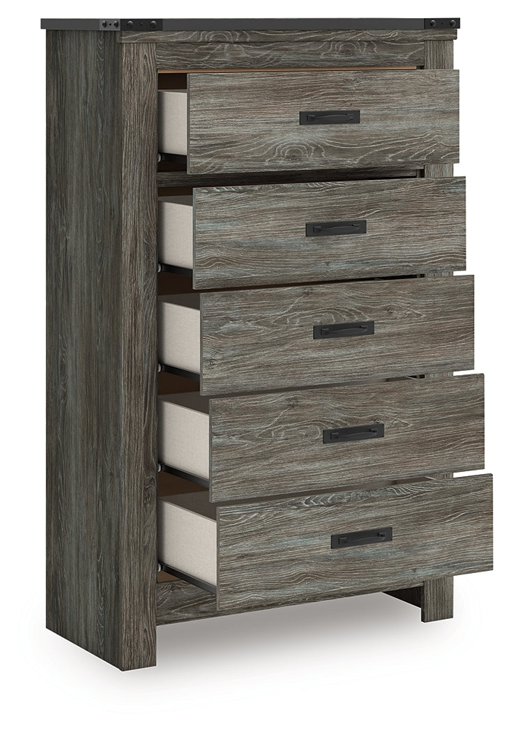Frandern Gray Five Drawer Chest
