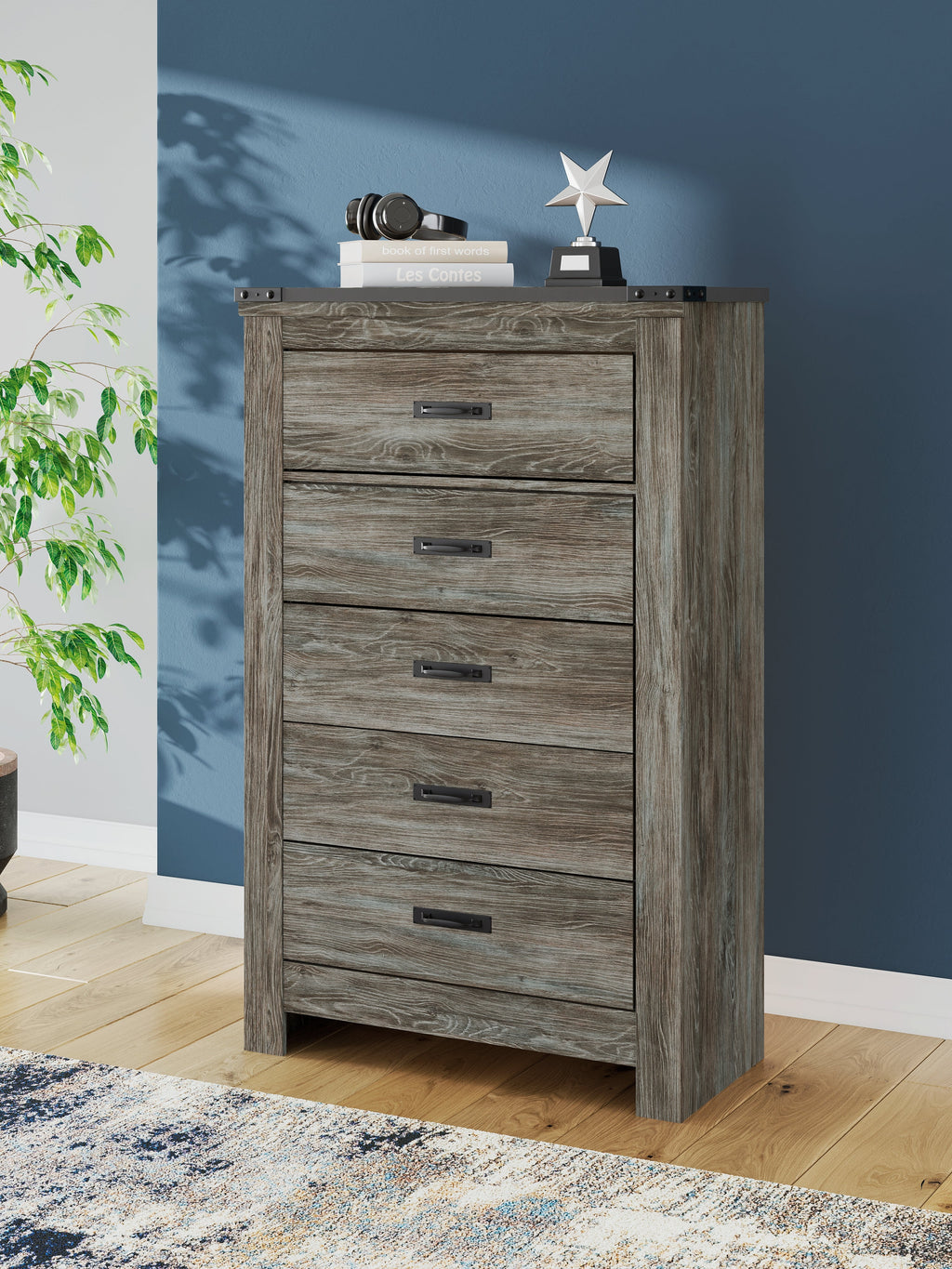 Frandern Gray Five Drawer Chest