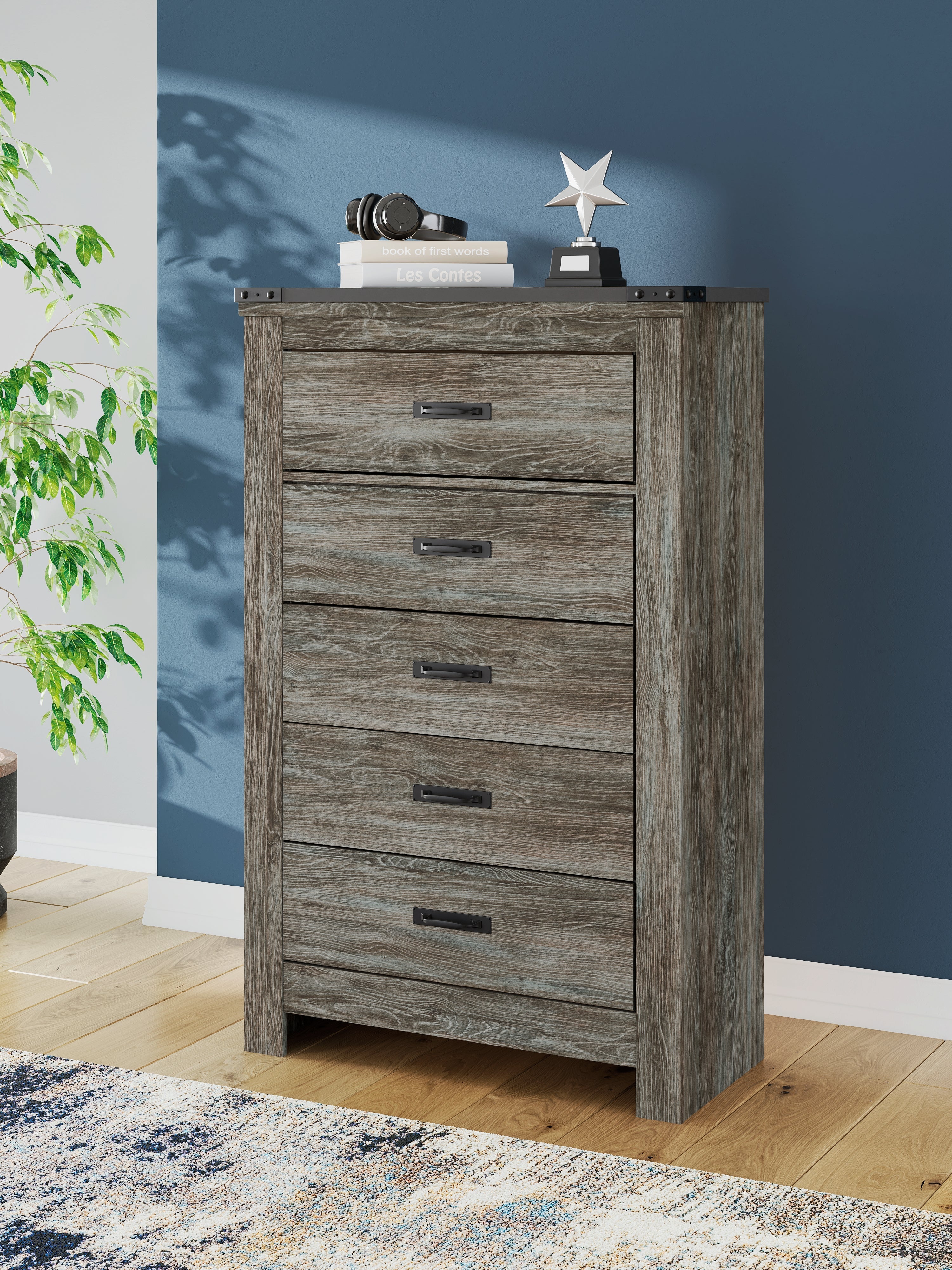 Frandern Gray Five Drawer Chest