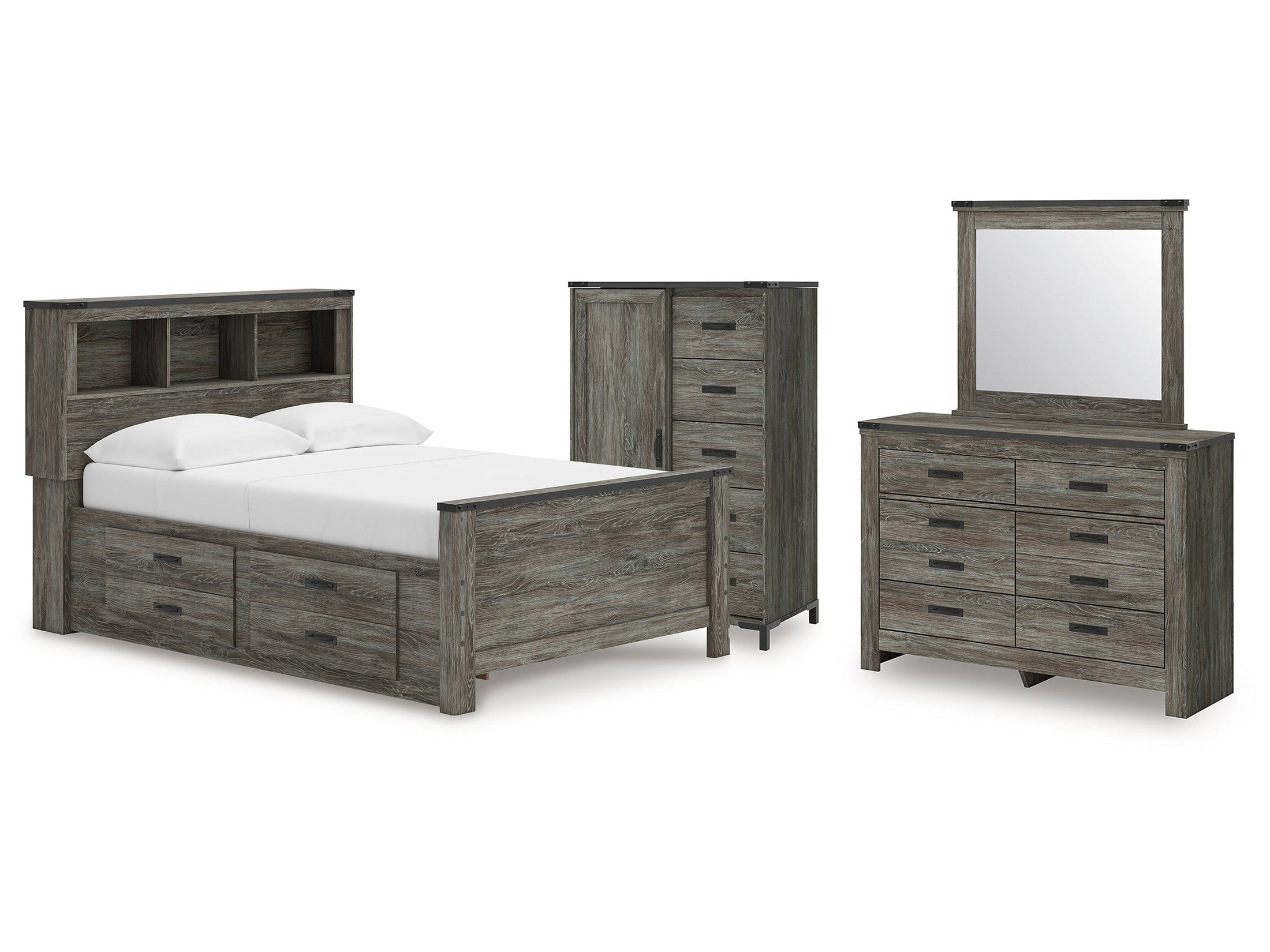 Frandern Full Bookcase Panel Bed, Gray