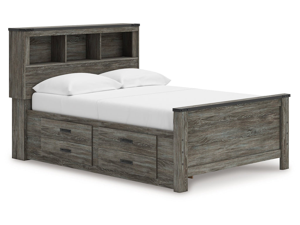 Frandern Gray Full Bookcase Panel Bed with Storage