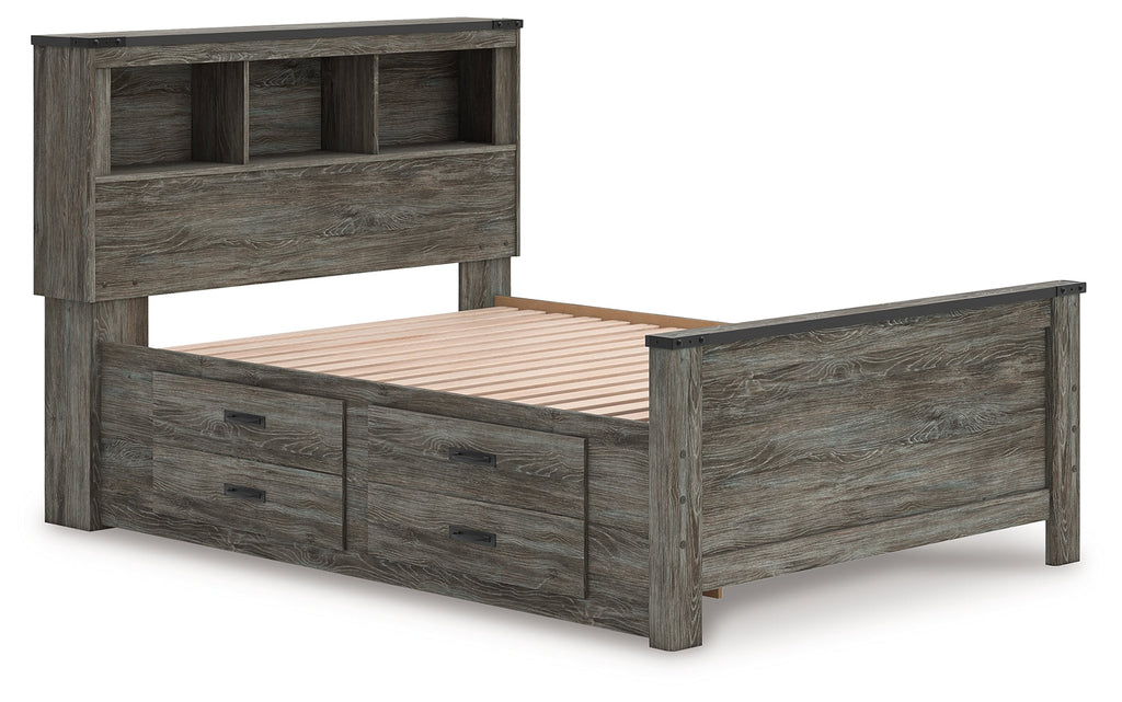 Frandern Gray Full Bookcase Panel Bed with Storage