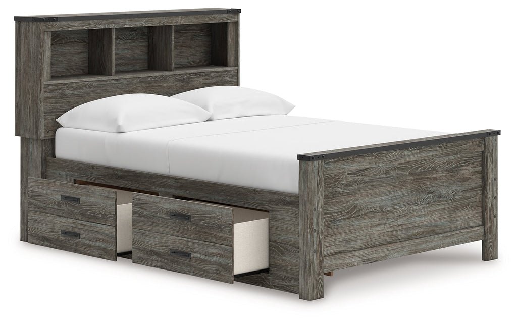 Frandern Gray Full Bookcase Panel Bed with Storage