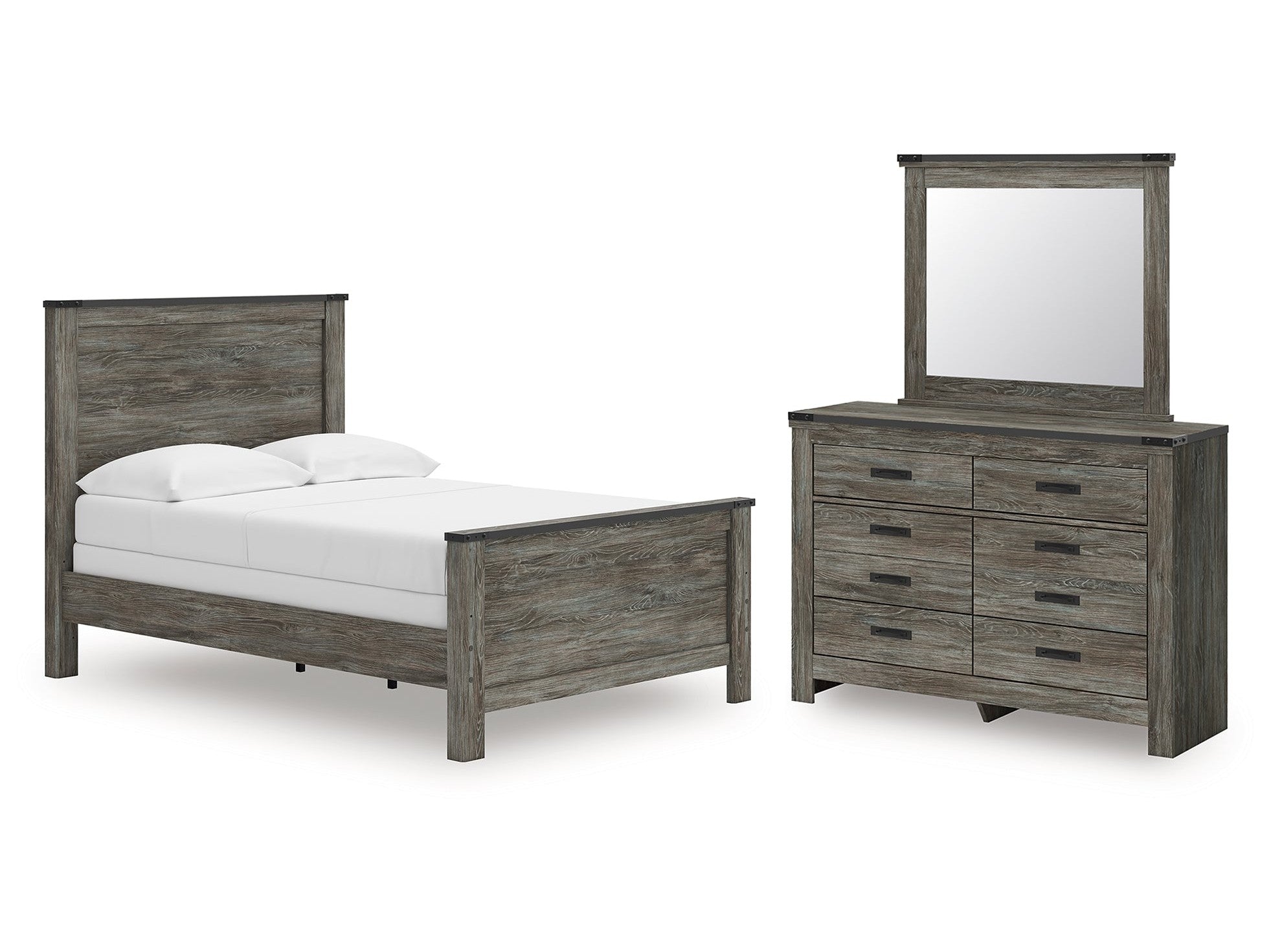 Frandern Gray Full Panel Bed, Dresser and Mirror