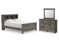 Frandern Gray Queen Bookcase Bed, Dresser and Mirror