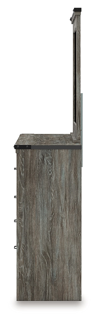 Frandern Gray Queen Bookcase Bed, Dresser and Mirror