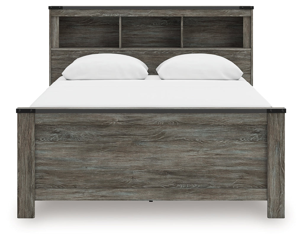 Frandern Gray Queen Bookcase Bed, Dresser and Mirror