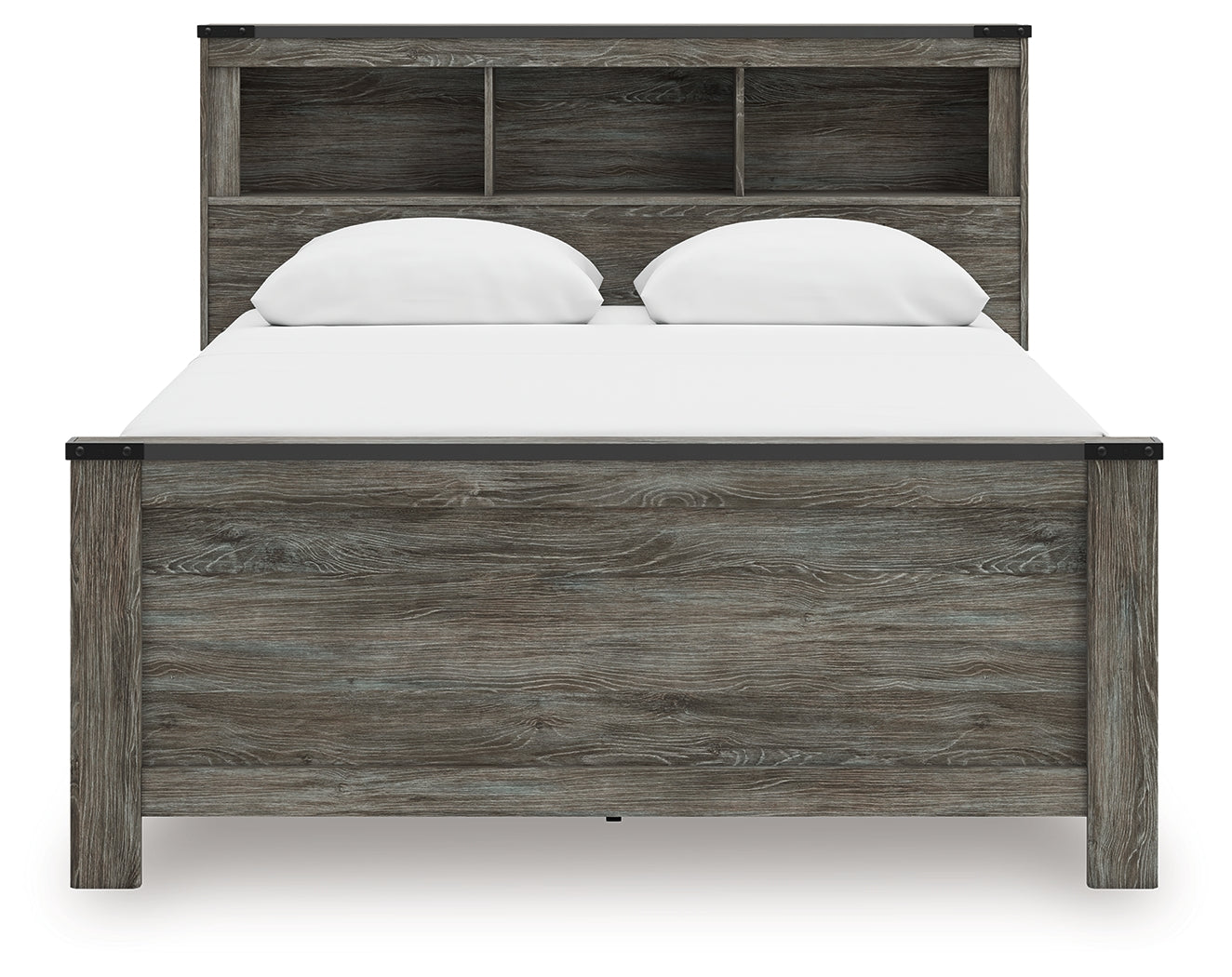 Frandern Gray Queen Bookcase Bed, Dresser and Mirror