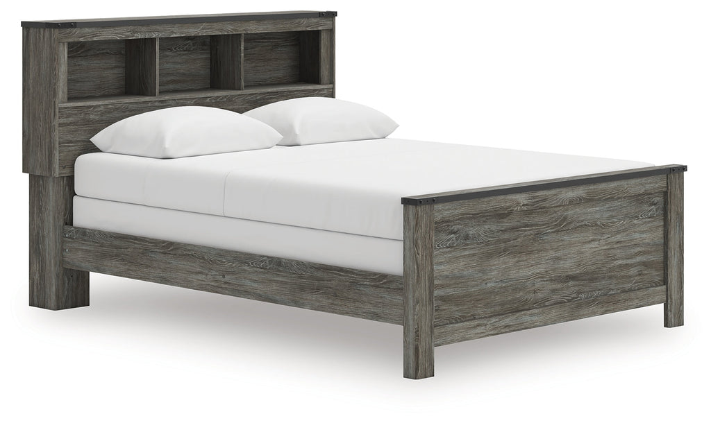 Frandern Gray Queen Bookcase Bed, Dresser and Mirror
