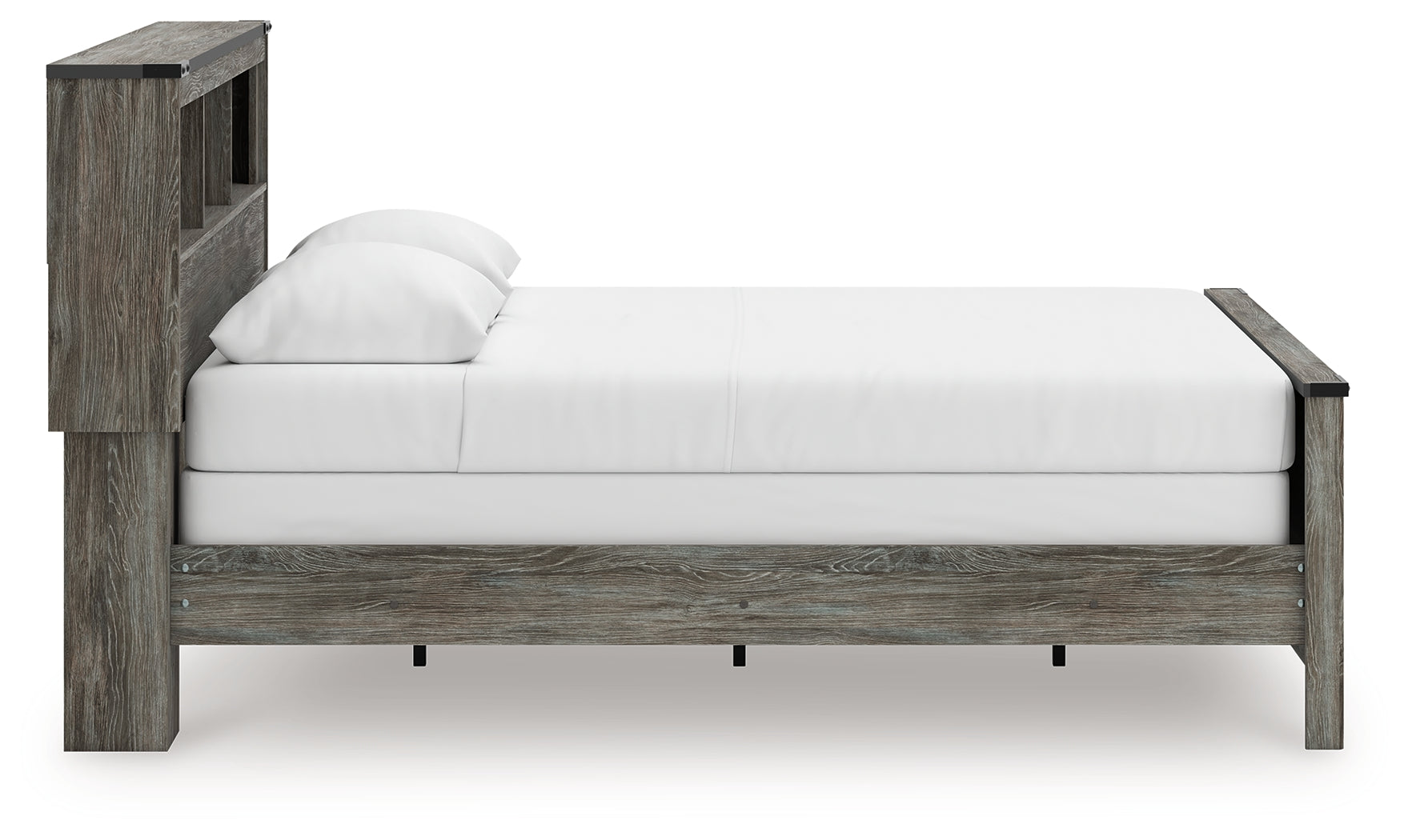 Frandern Gray Queen Bookcase Bed, Dresser and Mirror