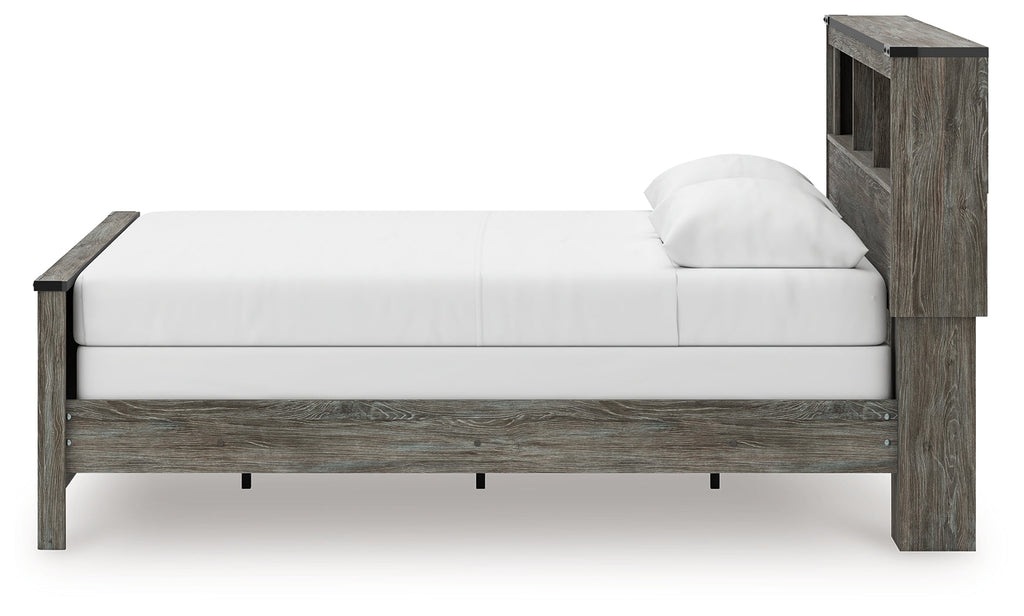 Frandern Gray Queen Bookcase Bed, Dresser and Mirror