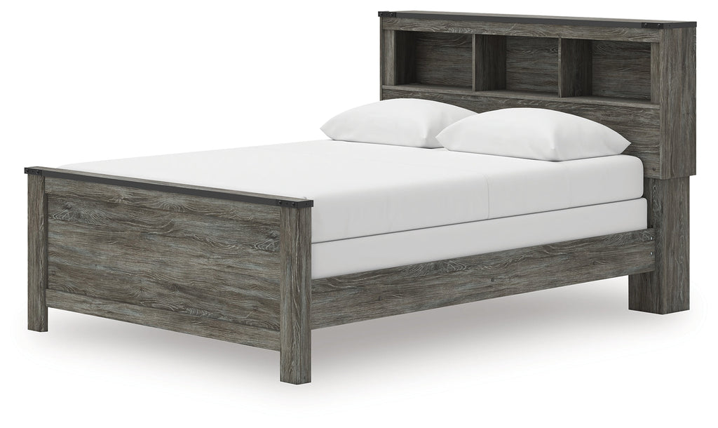 Frandern Gray Queen Bookcase Bed, Dresser and Mirror