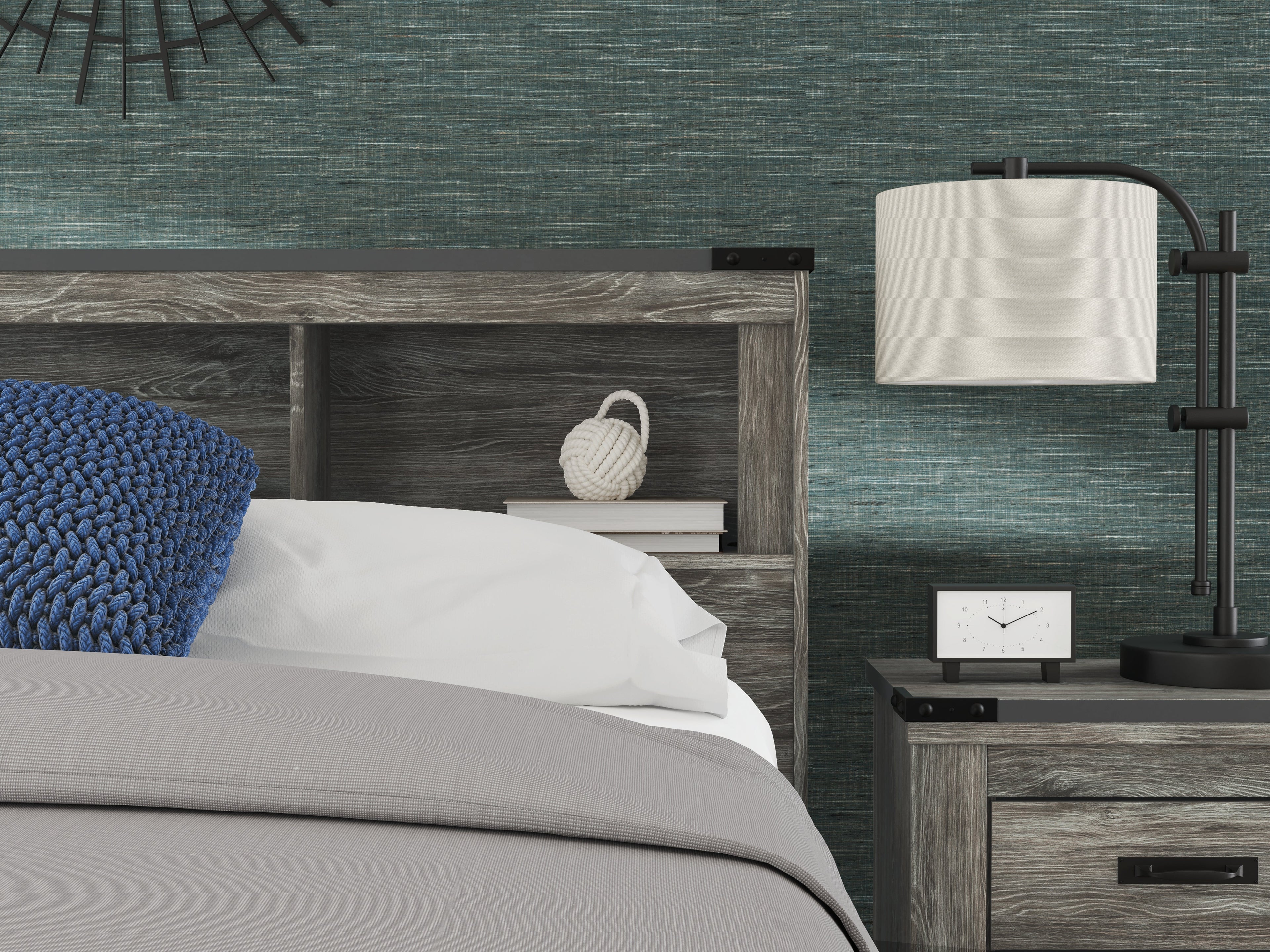 Frandern Gray Queen Bookcase Bed, Dresser and Mirror