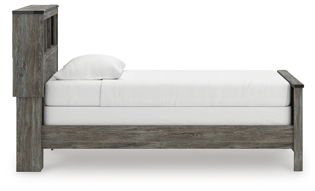 Frandern Gray Twin Bookcase Bed, Dresser and Mirror