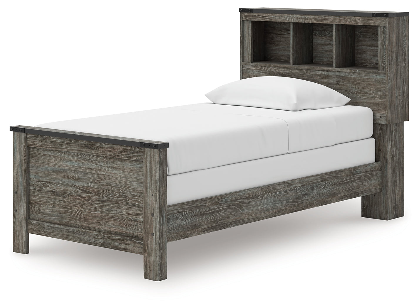 Frandern Gray Twin Bookcase Bed, Dresser and Mirror