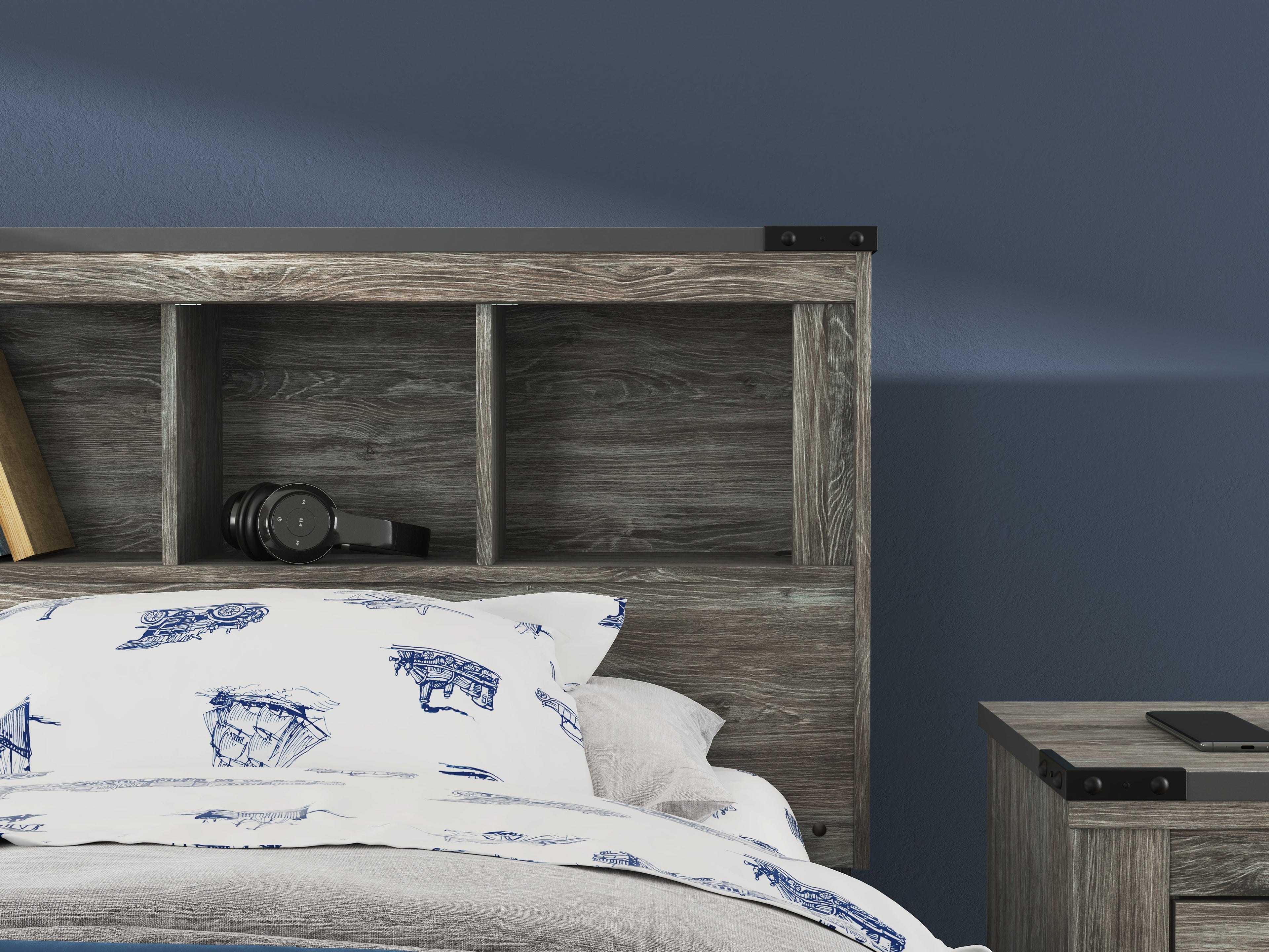 Frandern Twin Bookcase Bed, Gray
