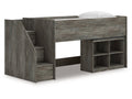 Frandern Gray Twin Loft Bed with Bookcase Storage