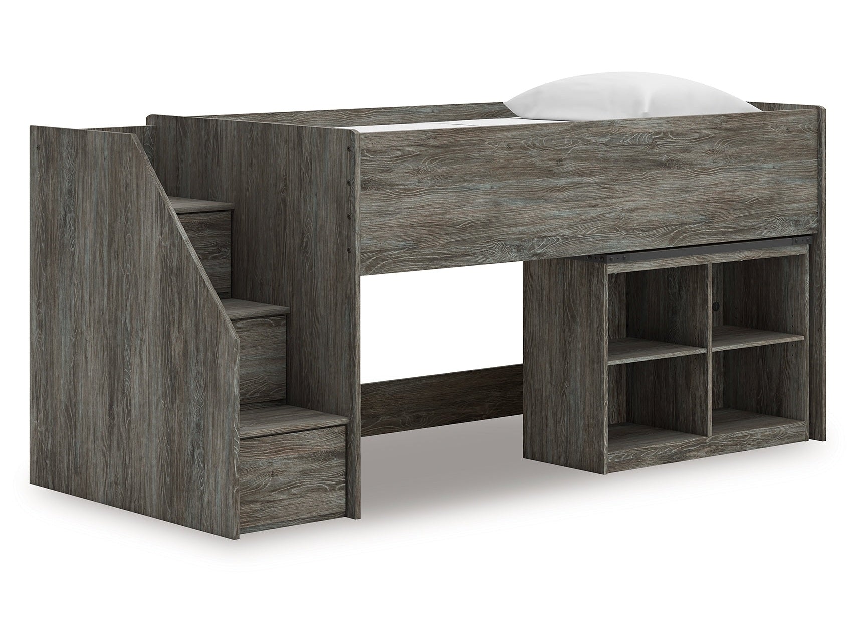 Frandern Gray Twin Loft Bed with Bookcase Storage