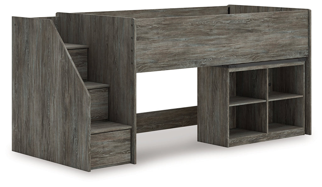 Frandern Gray Twin Loft Bed with Bookcase Storage