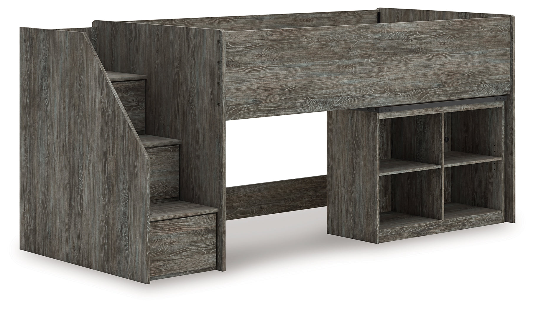 Frandern Gray Twin Loft Bed with Bookcase Storage