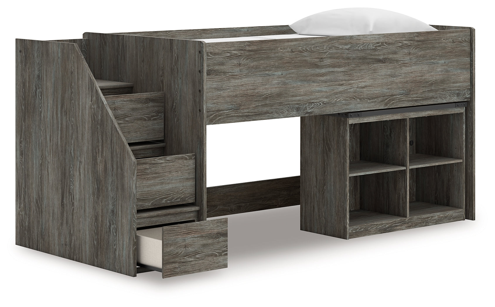 Frandern Gray Twin Loft Bed with Bookcase Storage