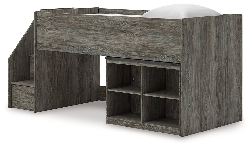 Frandern Gray Twin Loft Bed with Bookcase Storage