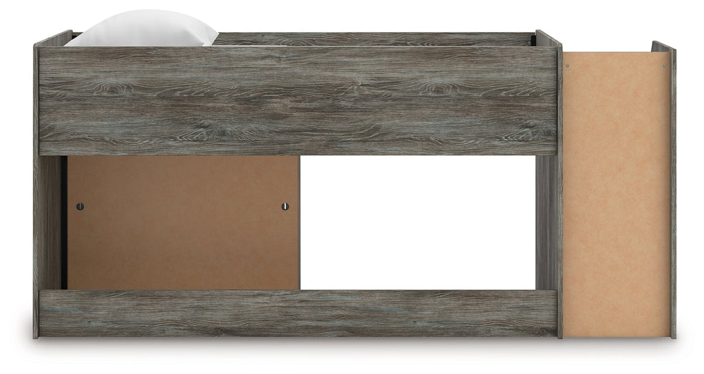 Frandern Gray Twin Loft Bed with Bookcase Storage