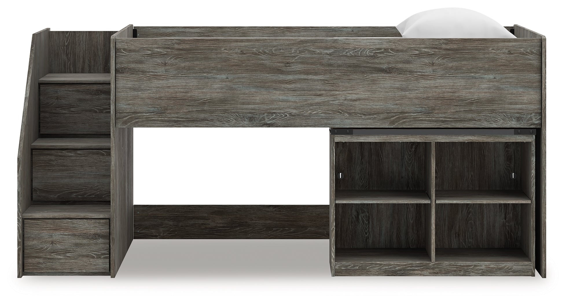 Frandern Gray Twin Loft Bed with Bookcase Storage