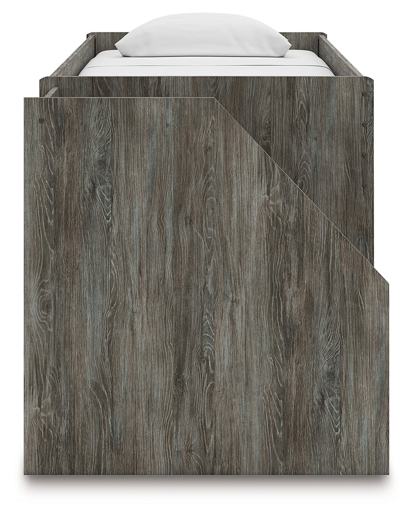 Frandern Gray Twin Loft Bed with Bookcase and Drawer Storage