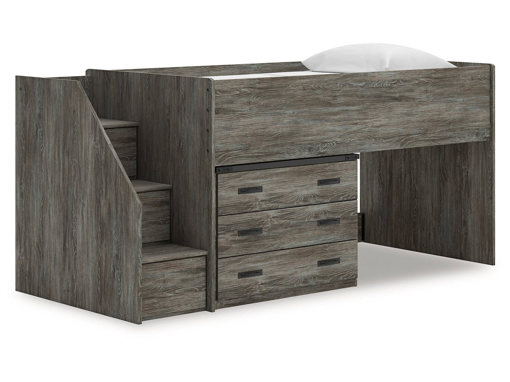 Frandern Gray Twin Loft Bed with Drawer Storage