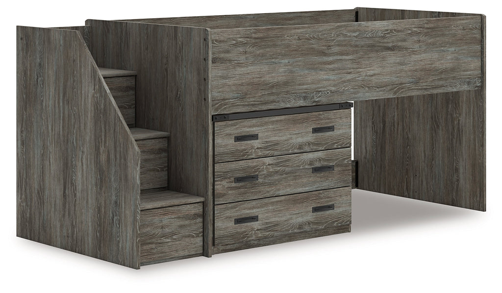 Frandern Gray Twin Loft Bed with Drawer Storage