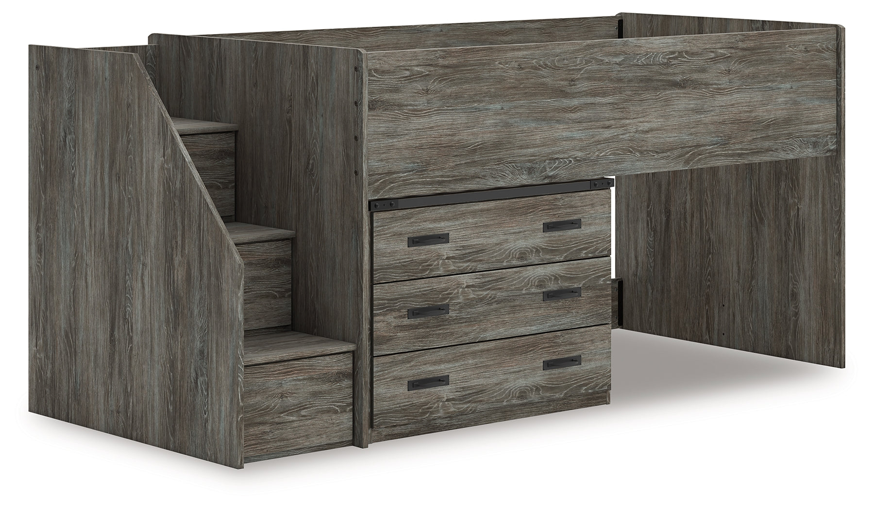 Frandern Gray Twin Loft Bed with Drawer Storage