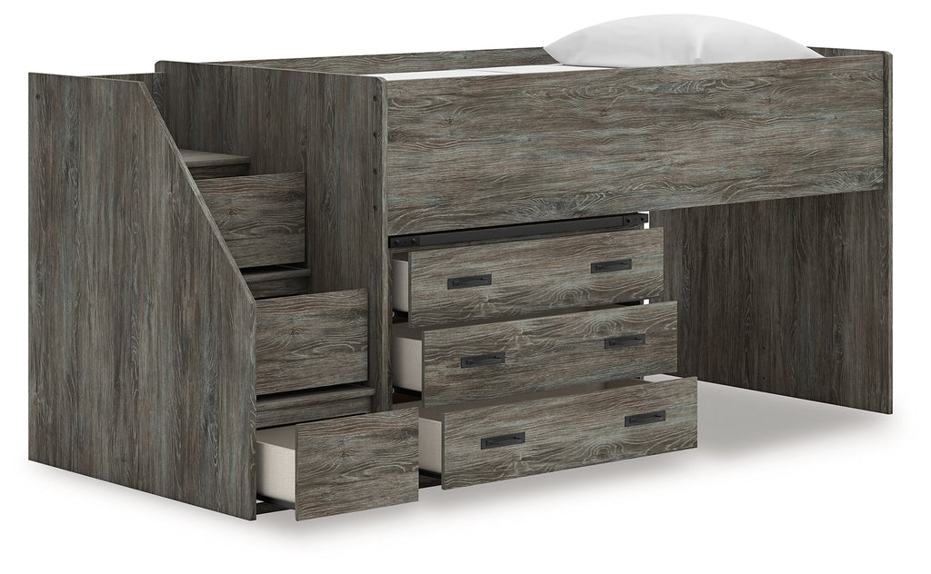 Frandern Gray Twin Loft Bed with Drawer Storage