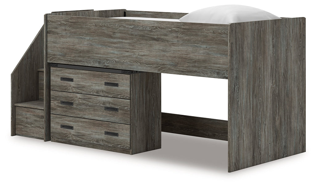 Frandern Gray Twin Loft Bed with Drawer Storage