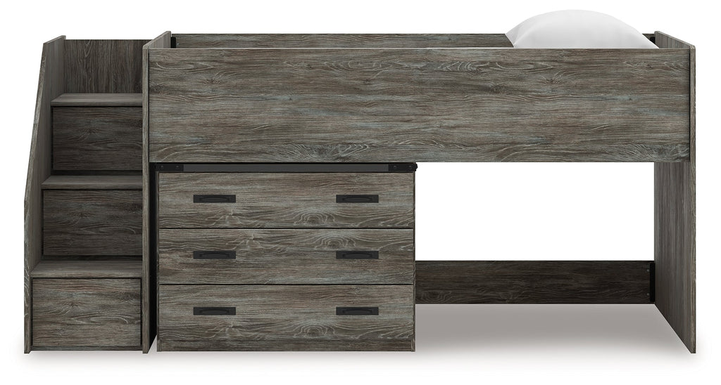 Frandern Gray Twin Loft Bed with Drawer Storage