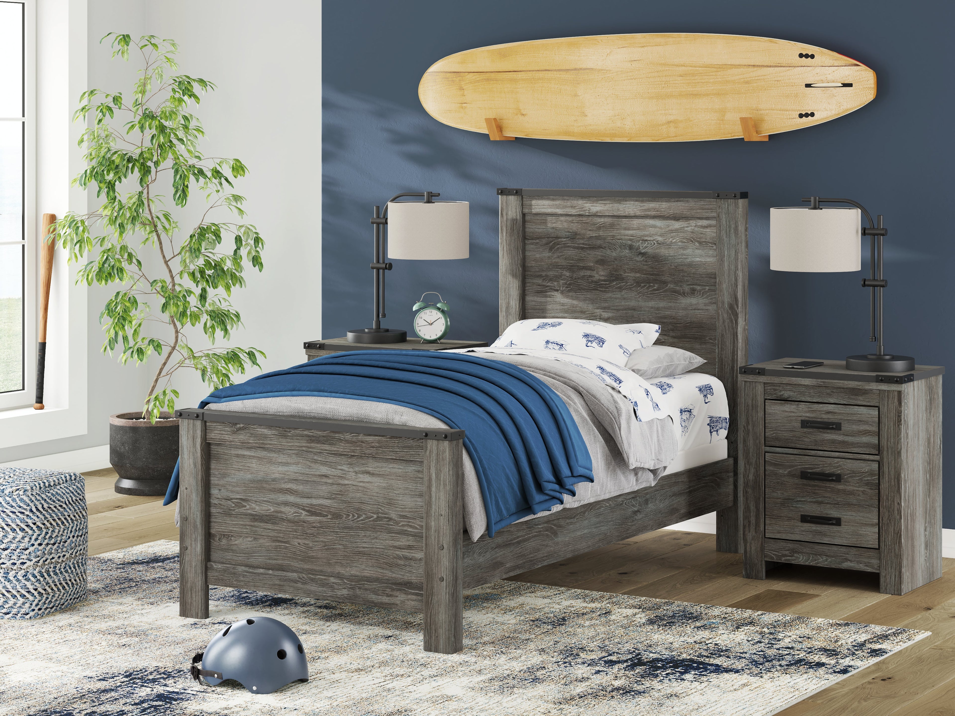 Frandern Gray Twin Panel Bed, Dresser and Mirror